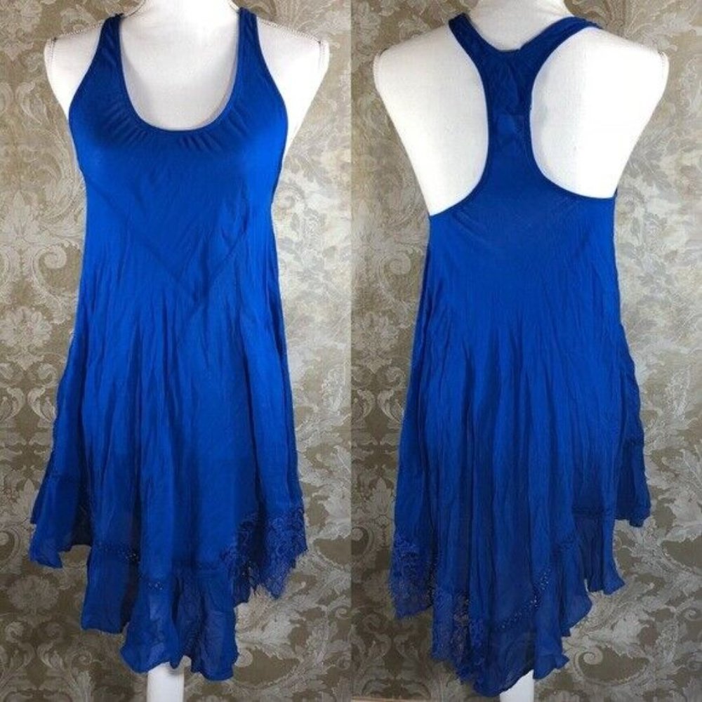 NWT Free People Intimately royal blue slip dress lace xs.